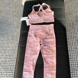 Athleta Elation Camo Lux Pink Set! Bra Med/Tight Small
